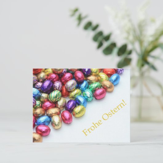 チョコレートイースターエッグドイツ語の挨拶 シーズンポストカード (スタンド正面)
