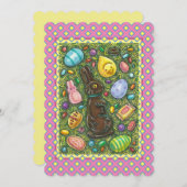 チョコレートイースターバニー、シック、ゼリー豆フラット シーズンカード (正面/裏面)