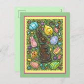 チョコレートイースターバニー、雛、卵、ゼリー豆 シーズンポストカード (正面/裏面)