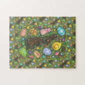 チョコレートイースターバニー、雛、卵、ゼリー豆 ジグソーパズル (横)