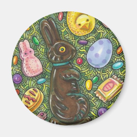 チョコレートイースターバニー、雛、卵、ゼリー豆 マグネット (正面)