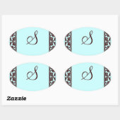 チョコレートエレガントとティール(緑がかった色)の個人的なモノグラム 楕円形シール (シート)