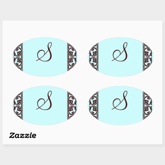 チョコレートエレガントとティール(緑がかった色)の個人的なモノグラム 楕円形シール (シート)