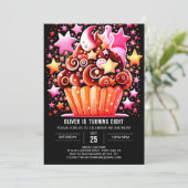 チョコレートエレガントディライトマフィンガール誕生日 招待状 (スタンド正面)