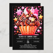 チョコレートエレガントディライトマフィンガール誕生日 招待状 (正面/裏面)