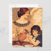 チョコレートエンジェルフランスのアンティーク インビテーションポストカード (正面/裏面)