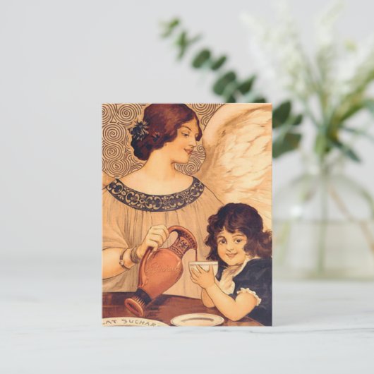 チョコレートエンジェルフランスのアンティーク インビテーションポストカード (スタンド正面)