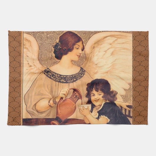 チョコレートエンジェルフランスのアンティーク キッチンタオル (横)