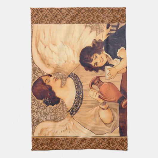 チョコレートエンジェルフランスのアンティーク キッチンタオル (縦)