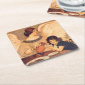 チョコレートエンジェルフランスのアンティーク スクエアペーパーコースター (アングル)