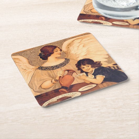 チョコレートエンジェルフランスのアンティーク スクエアペーパーコースター (アングル)