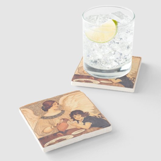 チョコレートエンジェルフランスのアンティーク ストーンコースター (横)