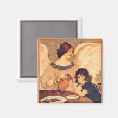 チョコレートエンジェルフランスのアンティーク マグネット (正面/裏面)