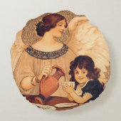 チョコレートエンジェルフランスのアンティーク ラウンドクッション (裏面)