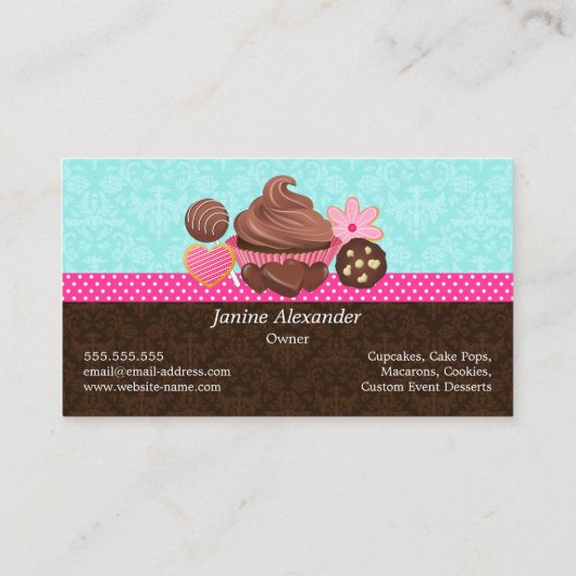 チョコレートカップケーキケーキポップクッキーデザート 名刺 (裏面)