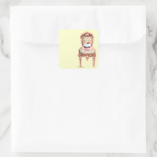 チョコレートカップケーキピンクフランスのチェア スクエアシール (バッグ)