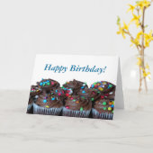 チョコレートカップケーキ誕生日カード カード (黄色い花)