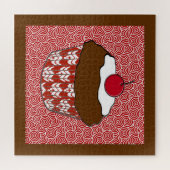 チョコレートカップケーキ赤と白パターン ジグソーパズル (横)