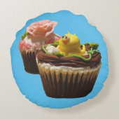 チョコレートカップケーキ鳥及びバラの円形の装飾用クッション ラウンドクッション (裏面)