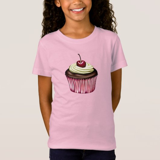 チョコレートカップケーキ(さくらんぼを上に) Tシャツ (正面)