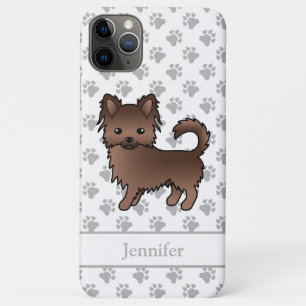 チョコレートカラーのロングコートチワワのキャラクターデザイン 犬 名前入り iPhone 11 PRO MAXケース