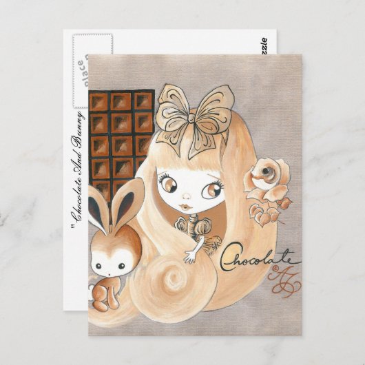 チョコレートキャンディとバニーと女の子 ポストカード (正面/裏面)