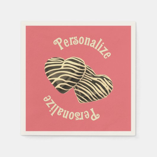 チョコレートキャンディハートコーラルピンクかわいい愛 スタンダードカクテルナプキン (正面)