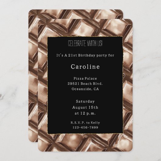 チョコレートキャンディバー誕生日 招待状 (正面/裏面)