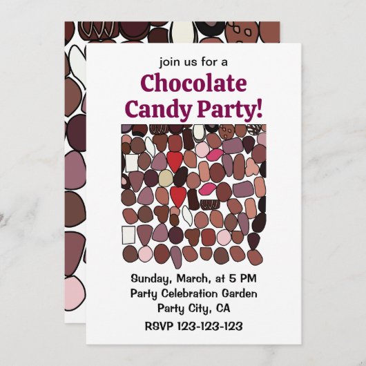 チョコレートキャンディ菓子お祝いパーティー 招待状 (正面/裏面)