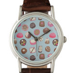 チョコレートキャンディ菓子 腕時計<br><div class="desc">アヒルの卵の青い背景に、おいしいチョコレートとキャンディ菓子のパターンは、甘いお菓子と誘惑でいっぱいだ！これはゼロカロリーだ。</div>