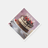 チョコレートクリームお誕生日ケーキとイチゴ スタンダードカクテルナプキン (角)