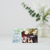 チョコレートクリームのケーキの青い《写真》ぼけ味の名刺 名刺 (スタンド正面)