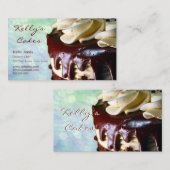 チョコレートクリームのケーキの青い《写真》ぼけ味の名刺 名刺 (正面/裏面)