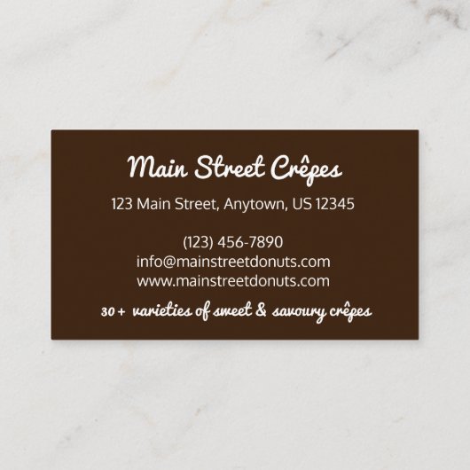 チョコレートクレープパンケーキフランスフランスのフードクレープ 名刺 (裏面)