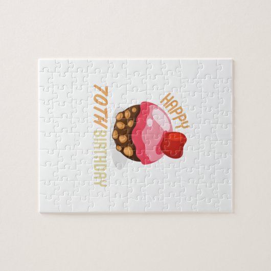 チョコレートケーキと可愛い70歳のデザイン ジグソーパズル (横)