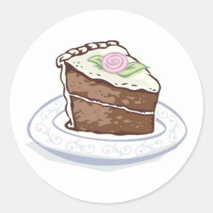チョコレートケーキのスライス(ピンクのローズアクセント) ラウンドシール