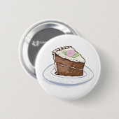 チョコレートケーキのスライス（ピンクのローズアクセント） 缶バッジ (正面&裏面)