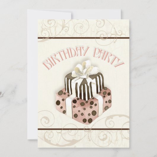 チョコレートケーキの誕生日パーティー招待状 招待状 (正面)