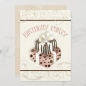 チョコレートケーキの誕生日パーティー招待状 招待状 (正面/裏面)