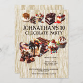 チョコレートケーキパーティー子供たち夏の誕生日デザート 招待状 (正面/裏面)