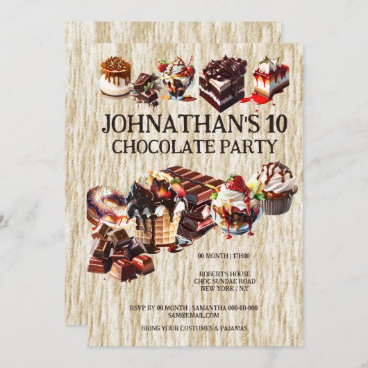 チョコレートケーキパーティー子供たち夏の誕生日デザート 招待状 (正面/裏面)