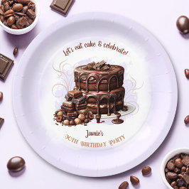 チョコレートケーキパープルブラウン30歳の誕生日パーティー ペーパープレート