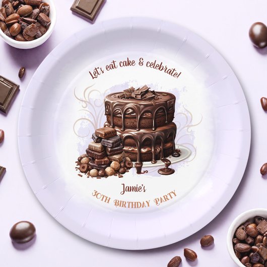 チョコレートケーキパープルブラウン30歳の誕生日パーティー ペーパープレート