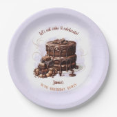 チョコレートケーキパープルブラウン30歳の誕生日パーティー ペーパープレート (正面)