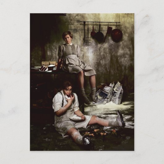 チョコレートケーキ付きハンゼルとグレテル ポストカード (正面)