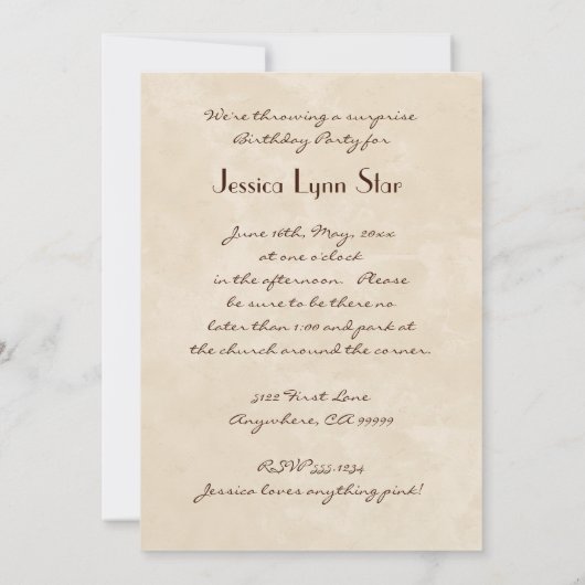 チョコレートケーキ誕生日パーティーの招待 招待状 (裏面)