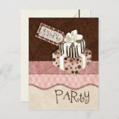 チョコレートケーキ誕生日パーティーへの招待 インビテーションポストカード (正面/裏面)