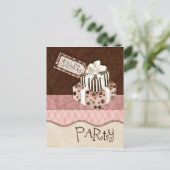 チョコレートケーキ誕生日パーティーへの招待 インビテーションポストカード (スタンド正面)