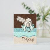 チョコレートケーキ誕生日パーティーへの招待 インビテーションポストカード (スタンド正面)