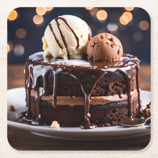 チョコレートケーキ スクエアペーパーコースター (正面)